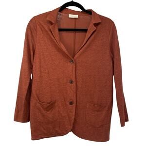 Poetry 100% Linen Jersey Blazer Jacket Orange Pockets Size US 4